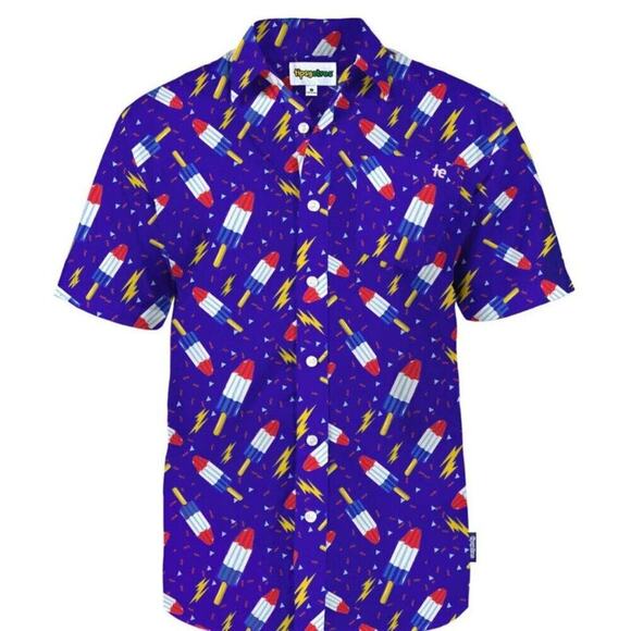 Tipsy Elves Men's Grand Finale Fireworks Patriotic Button Down Shirt Sz M - Picture 4 of 5